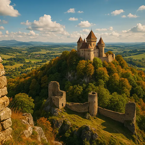 Paysage médiéval ensoleillé